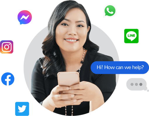 Make your customer heard Happy customer being reached on her preferred chat platform
