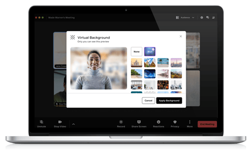 VBC Meetings Virtual Background blur for video VBC Meetings Virtual Background blur for video screenshot on laptop