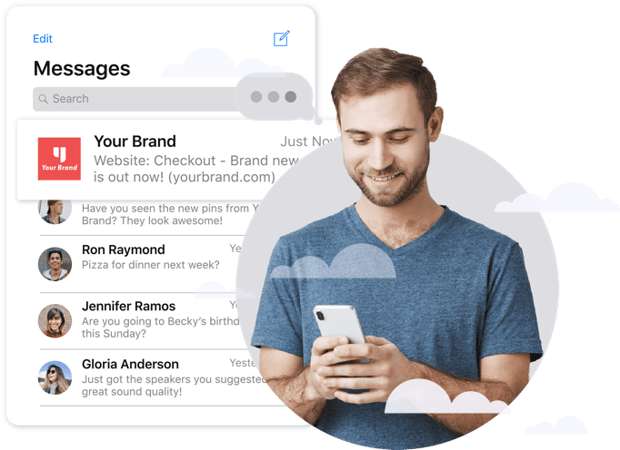 Hero image of man on mobile phone using iMessage