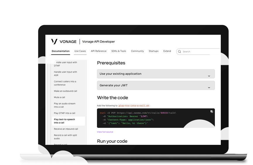 Screen grab of the API Developer Center showing code that can be copied for use.